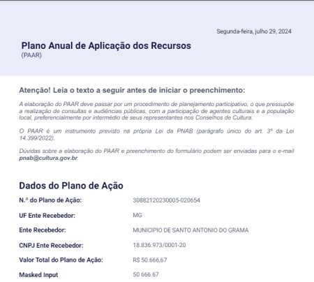 PAAR - PROGRAMA ANUAL DE APLICAÇÃO DE RECURSO - PNAB 2024