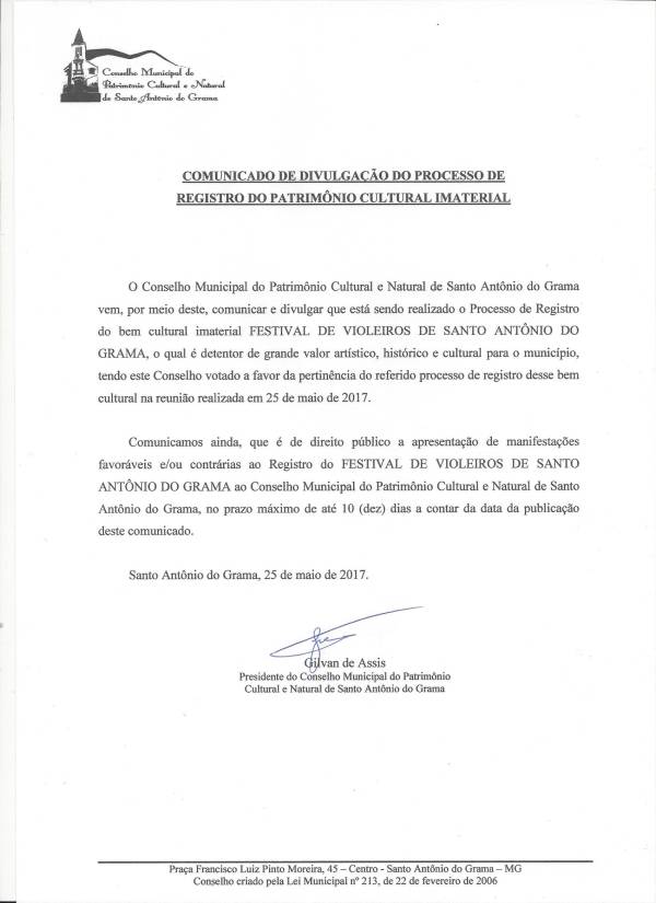 Comunicado de Registro Festival de Violeiros